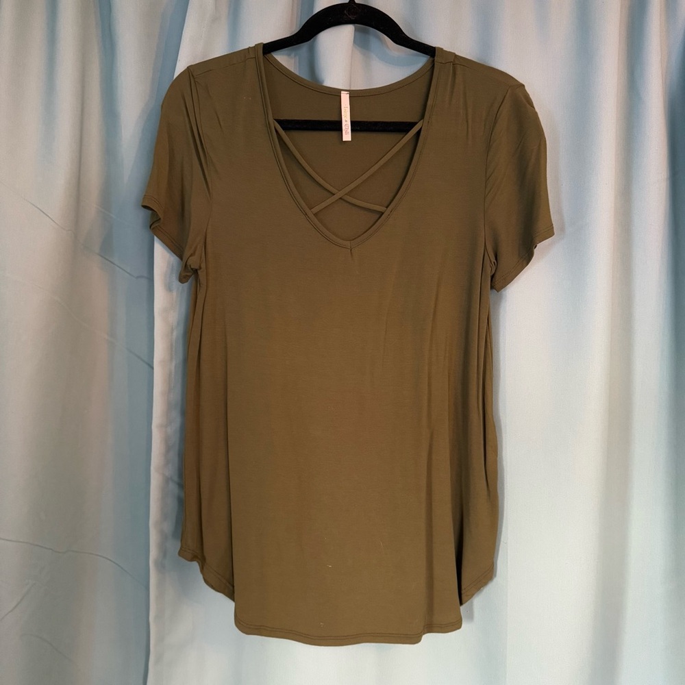 V neck olive green tee